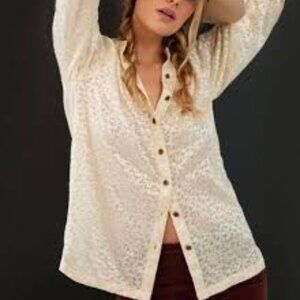 Anthropologie Susanna Burnout Velvet Button down Maize Yellow Gold Blouse  Large